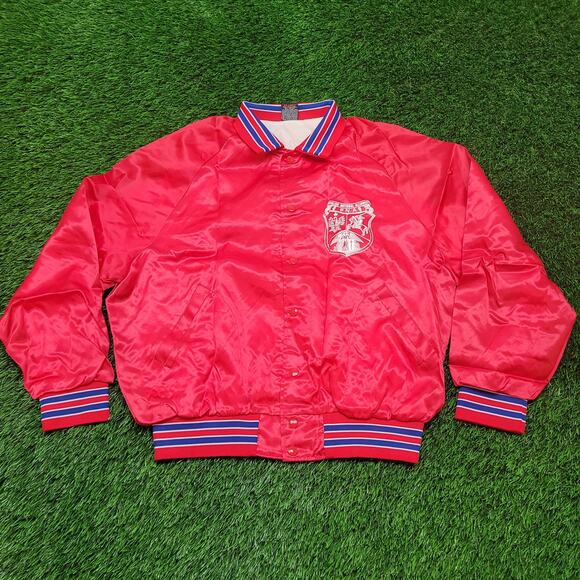 VTG 80s USA Made Satin Bomber Jacket Mens XL Polish National Alliance Poland PNA - Picture 1 of 7